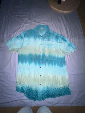 Earthbound Trading Co. Blue Tie-Dye Short Sleeve  Shirt with Embroidery